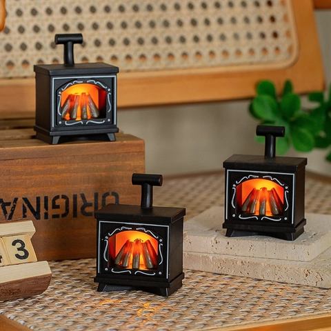 Miniature Fireplace LED Light Dollhouse Accessories Retro Simulation Fire Flame Candle Lamp PP For Home Party Christmas Desktop Decoration