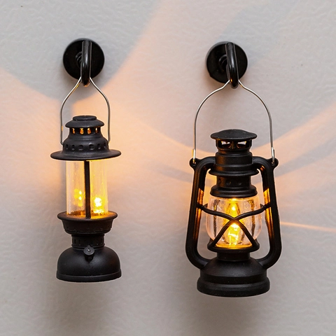 Vintage Mini LED Kerosene Lamp Night Light Decorative Hanging Lantern For Dollhouse Home Decoration Battery Operated