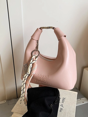 Borsa Hobo da Donna in Pelle PU a Mezzaluna Con Ciondolo a Racchetta da Tennis Corda Intrecciata Borsa a Spalla Versatile