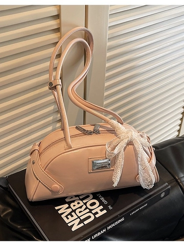 Borsa a Tracolla da Donna in Pelle PU Retro Sottobraccio Con Fiocco in Pizzo Versatile Borsa Bowling per Pendolarismo Ufficio