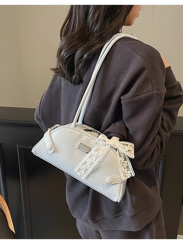Borsa a Tracolla da Donna in Pelle PU Retro Sottobraccio Con Fiocco in Pizzo Versatile Borsa Bowling per Pendolarismo Ufficio