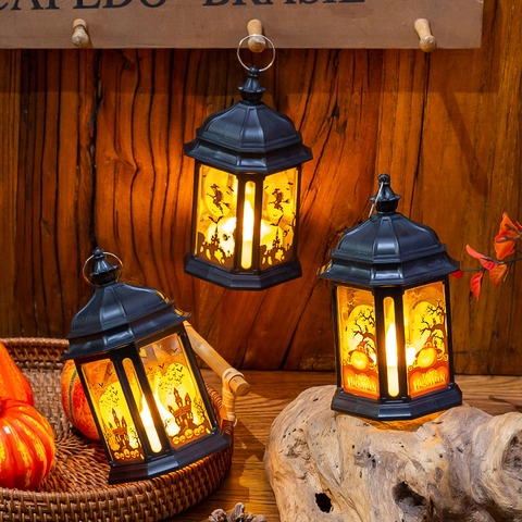 Vintage Halloween LED Lantaarn Draagbare Heks Pompoen Kasteel Decoratieve Licht Voor Feest Huis Decoratie Nachtlamp