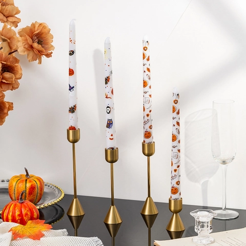 Halloween Decorative Smokeless Long Pillar Candles Ghost Pumpkin Bat Skull Print Party Atmosphere Props Soy Wax Candles