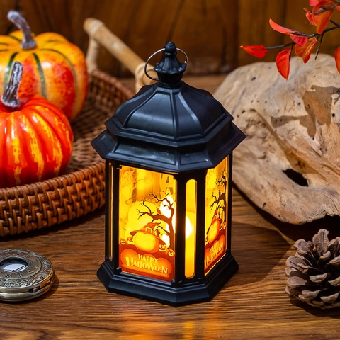 Vintage Halloween LED Lantaarn Draagbare Heks Pompoen Kasteel Decoratieve Licht Voor Feest Huis Decoratie Nachtlamp