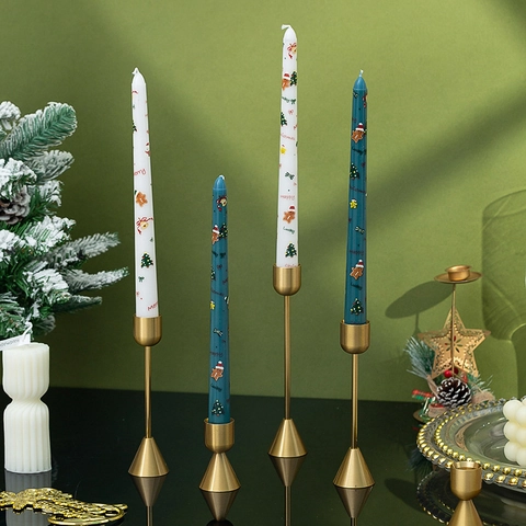 Christmas Printed Soybean Wax Taper Candles Gingerbread Man Tree Pattern Festive Holiday Home Table Decor Long Candles