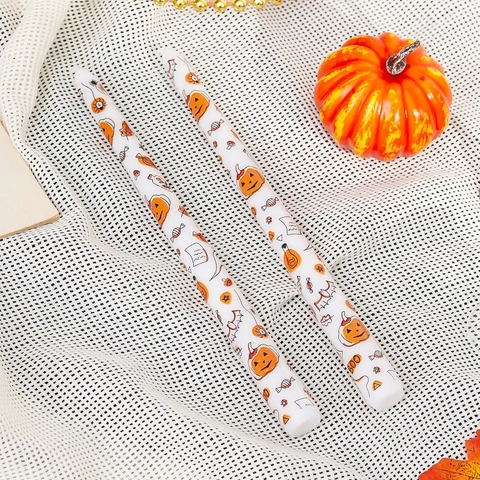 Halloween Pumpkin Ghost Bat Printed Taper Candles Smokeless Soybean Wax Halloween Party Decorative Candles For Home Decor