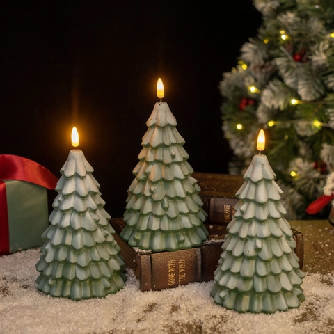 Vinyl LED Glowing Snow Covered Christmas Tree Night Light Battery Powered Table Ornament For Christmas Home Party Decor