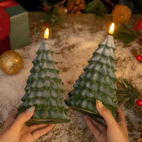 Lámpara de Vela LED de Árbol de Navidad Con Nieve Luz Nocturna Electrónica Decorativa para Mesa Fiesta de Navidad Hogar