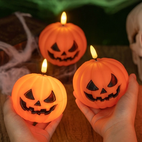 Halloween Orange LED Kürbis Kerze Licht Jack-O-Lantern Elektronische Flammenlampe Für Festival Party Desktop Dekoration