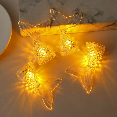 Mermaid Tail LED Night Light Electronic Candle Atmosphere Lamp Glitter Resin Desktop Ornament Birthday Gift For Girls Room Decor