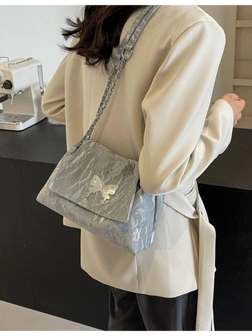 Borsa Tote Donna Texture Increspata Fibbia Farfalla Tracolla a Catena Moda PU Pelle Messenger Bag Borsetta Lavoro Quotidiana
