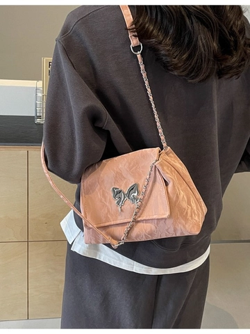 Borsa Tote Donna Texture Increspata Fibbia Farfalla Tracolla a Catena Moda PU Pelle Messenger Bag Borsetta Lavoro Quotidiana