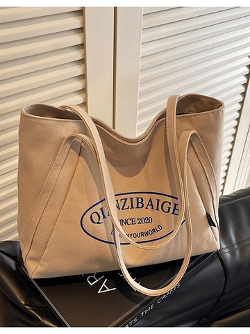 Bolso Tote de Lona para Mujer de Gran Capacidad Casual con Estampado de Letras Bolso de Hombro Moda Versátil para el Trabajo Diario