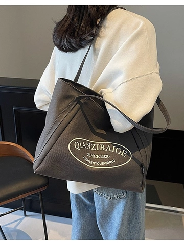 Bolso Tote de Lona para Mujer de Gran Capacidad Casual con Estampado de Letras Bolso de Hombro Moda Versátil para el Trabajo Diario