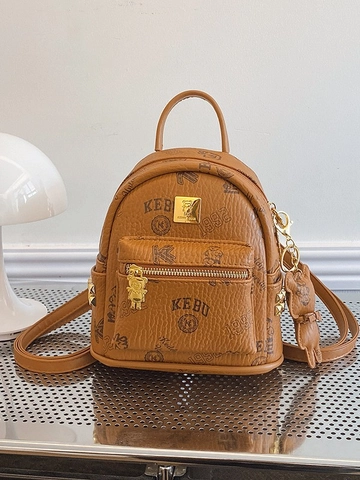 Women Mini Fashion Backpack Teddy Bear University Print PU Leather Preppy Small Travel Backpack Rucksack For Girls With Charm