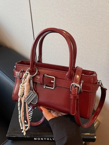 Borsa a Secchiello da Donna Vintage in Pelle PU Moda Fibbia per Cintura Borsa a Tracolla Con Ciondolo Decorativo