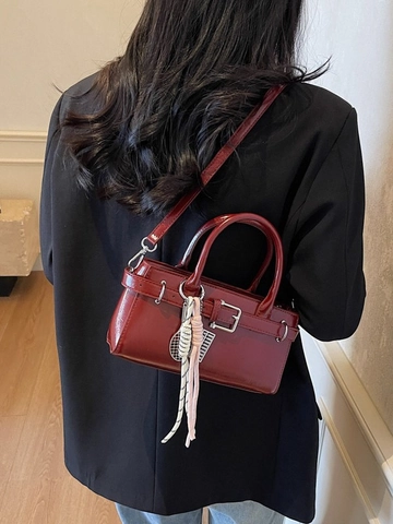 Borsa a Secchiello da Donna Vintage in Pelle PU Moda Fibbia per Cintura Borsa a Tracolla Con Ciondolo Decorativo