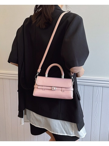 Women Fashion PU Leather Crossbody Bag Small Square Handbag With Top Handle And Silver Buckle Adjustable Strap For Daily Use