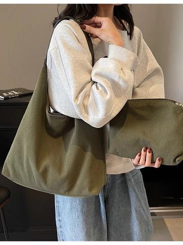 Bolso Tote de Pana de Gran Capacidad para Mujer Color Sólido Bolso de Hombro con Pochette Pequeña Bolso de Mano Casual