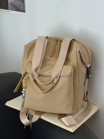 Mochila de Nailon Ligera de Gran Capacidad para Mujer Bolso Tote Multiusos Versátil Con Colgante de Oso de Metal para Escuela Viajes