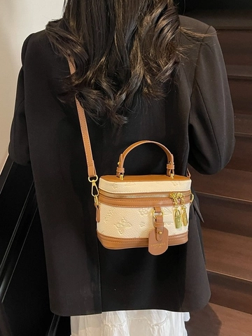 Women's Vintage Embossed Butterfly Floral Box Crossbody Bag PU Leather Fashion Small Square Handbag With Gold Lock Charm