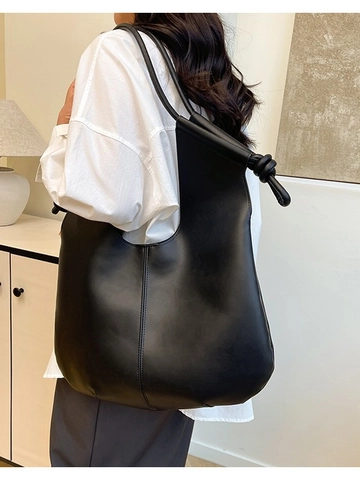 Women's Minimalist Large Capacity PU Leather Tote Bag Knotted Shoulder Straps Solid Color Daily Commuter Shoulder Bag