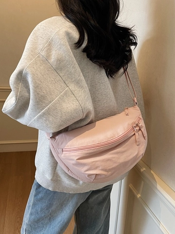 Women's Fashion Nylon Dumpling Crossbody Bag Lightweight Waterproof Half Moon Shoulder Bag Casual Travel Commute Satchel For Ladies