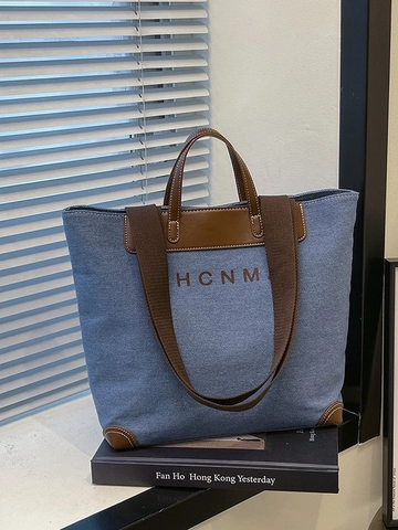 Damen Große Kapazität Segeltuch Tragetasche Retro Leder Spleißen Umhängetasche Mode Buchstaben Druck Täglich Pendeln Reise Handtasche