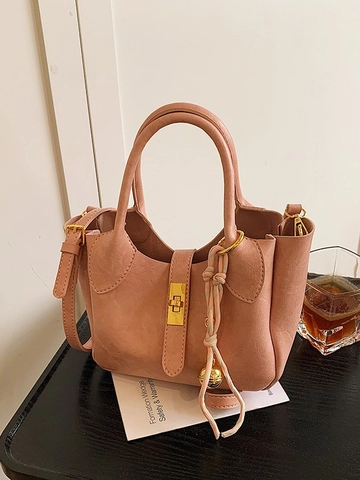 Sac Seau Vintage en Cuir PU pour Femmes Niche Haut de Gamme Sac Bandoulière Avec Fermoir et Pendentif Sac Fourre-Tout Élégant