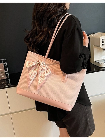 Borsa Tote Intrecciata di Grande Capacità da Donna in Pelle Sintetica Borsa a Tracolla Con Foulard in Satin Pied De Poule