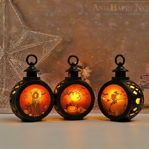Lanterna a LED per Halloween Lampada Portatile per Bambini Decorazione Horror Party Teschio Strega Appesa Luce Notturna