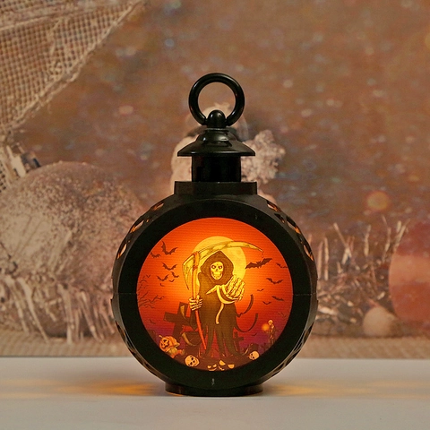 Lanterna a LED per Halloween Lampada Portatile per Bambini Decorazione Horror Party Teschio Strega Appesa Luce Notturna
