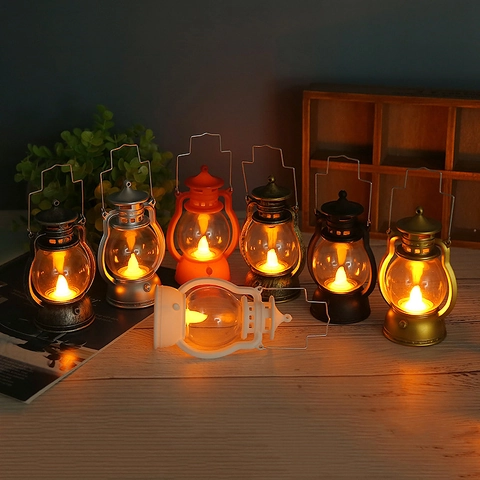 Retro LED Portable Halloween Lantern Lamp Flickering Flame Battery Operated Plastic Night Light For Bar Home Party Decor