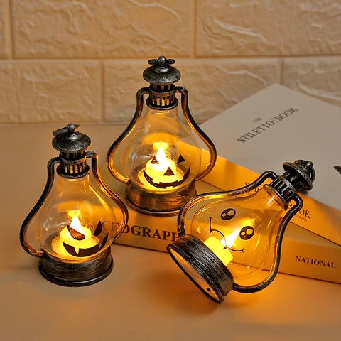 Lanterna a LED per Halloween Retro a Batteria Lampada a Sospensione Portatile per Decorazione Bar Festa a Casa