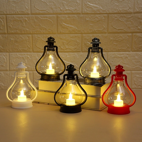 Vintage LED Lantern Night Light Retro Kerosene Lamp Prop For Christmas Party Home Decor Battery Operated Portable Lamp