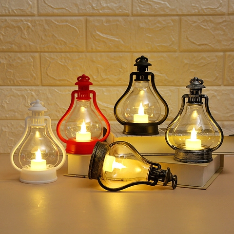Vintage LED Lantern Night Light Retro Kerosene Lamp Prop For Christmas Party Home Decor Battery Operated Portable Lamp