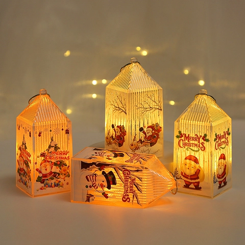 Linterna LED de Navidad Decoración Papá Noel Muñeco de Nieve Reno Patrón Luz de Noche Colgante Festiva Adorno Casa Portátil Regalo Fiesta Hogar