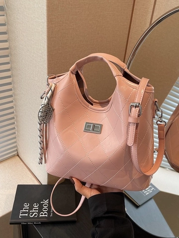 Mode Damen Gesteppt Raute Handtasche PU Leder Schultertasche Metallschloss Umhängetasche Trendy Eimer Tote Tasche Lässige Alltagstasche