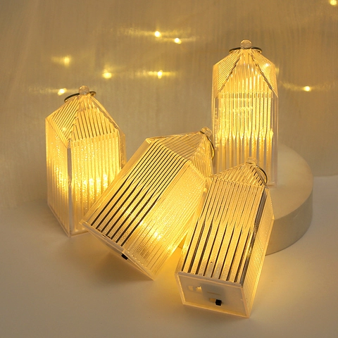 LED Haus Laterne Kunststoff Gerippt Warmlicht Weihnachtsbaum Hängende Dekoration Festliche Heimdekoration Geschenk Kristall Optik
