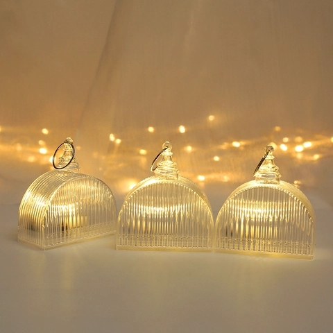 Candela Elettronica LED Luce Notturna Trasparente Lampada in Acrilico a Righe Con Anello in Metallo Luce Gialla Calda Per Decorazione di Festa