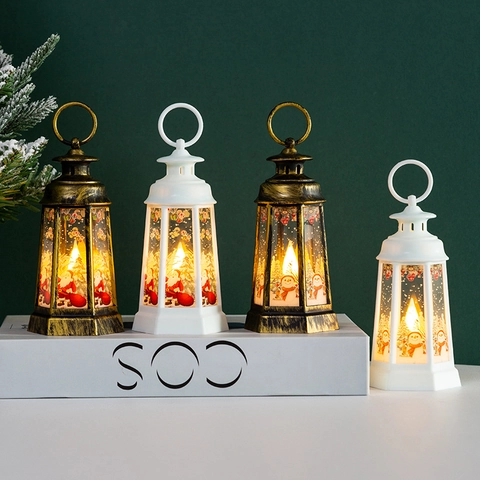 Vintage Weihnachten LED Laterne Retro Nachtlicht Weihnachtsmann Schneemann Bedruckt Hängelampe Für Feiertag Party Deko