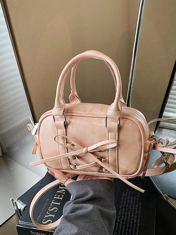 Korean Fashion Bow Boston Handbag For Women Stylish PU Leather Crossbody Pillow Bag With Adjustable Shoulder Strap