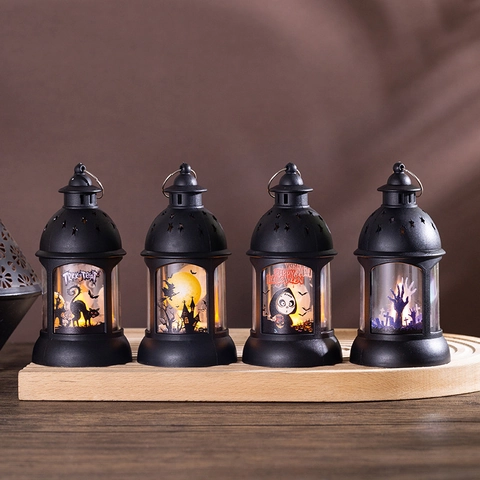 Halloween LED Pompoen Lantaarn Draagbaar Vintage Kasteel Heks Schedel Geest Patroon Decoratie Voor Feest Thuis