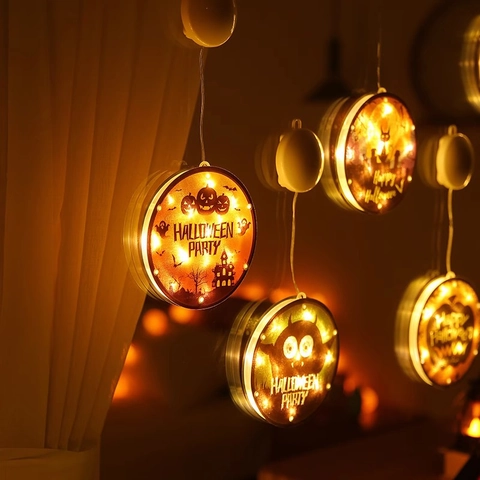 Halloween Luci a LED per Finestra con Ventosa Bagliore Caldo Zucca Fantasma Castello Luci Decorative per Festa Casa Ornamento Festivo
