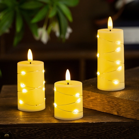 Candela Elettronica Senza Fiamma a LED Con Luci a Stringa Candela a Fiamma Simulata Realistica Per Decorazione Casa Romantica Festa Matrimonio