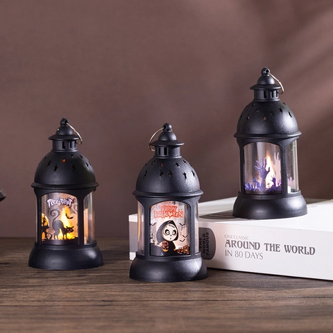 Halloween LED Pompoen Lantaarn Draagbaar Vintage Kasteel Heks Schedel Geest Patroon Decoratie Voor Feest Thuis