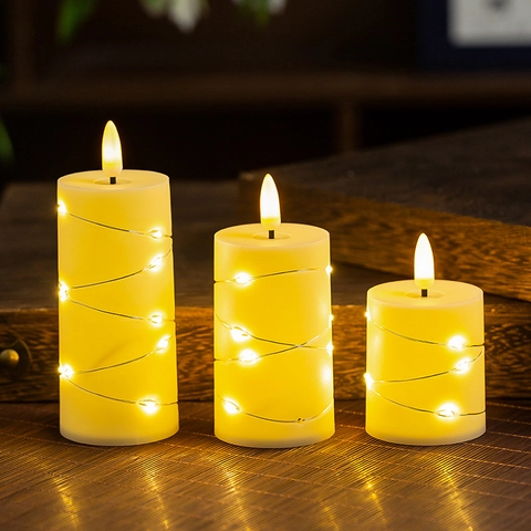 Candela Elettronica Senza Fiamma a LED Con Luci a Stringa Candela a Fiamma Simulata Realistica Per Decorazione Casa Romantica Festa Matrimonio