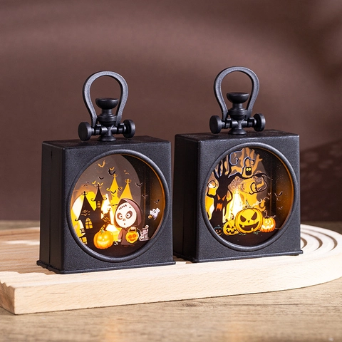 Halloween Tragbare Laterne Retro LED Nachtlicht Kunststoff Batteriebetrieben Hängelampe Für Kinder Party Deko Requisiten