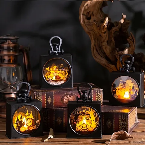 Halloween Tragbare Laterne Retro LED Nachtlicht Kunststoff Batteriebetrieben Hängelampe Für Kinder Party Deko Requisiten