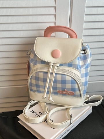 Mode Mini Kariert Rucksack Für Damen PU Leder Gingham Klein Reiserucksack Mit Kartenhalter Täglich Lässige Umhängetasche
